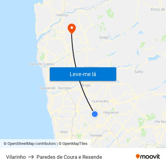 Vilarinho to Paredes de Coura e Resende map