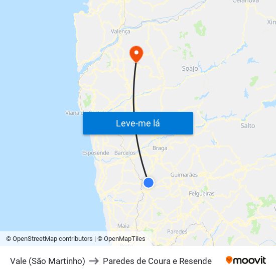 Vale (São Martinho) to Paredes de Coura e Resende map