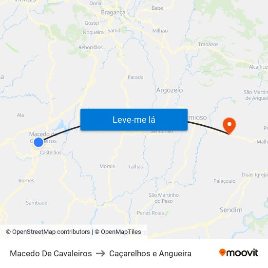 Macedo De Cavaleiros to Caçarelhos e Angueira map