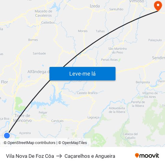 Vila Nova De Foz Côa to Caçarelhos e Angueira map