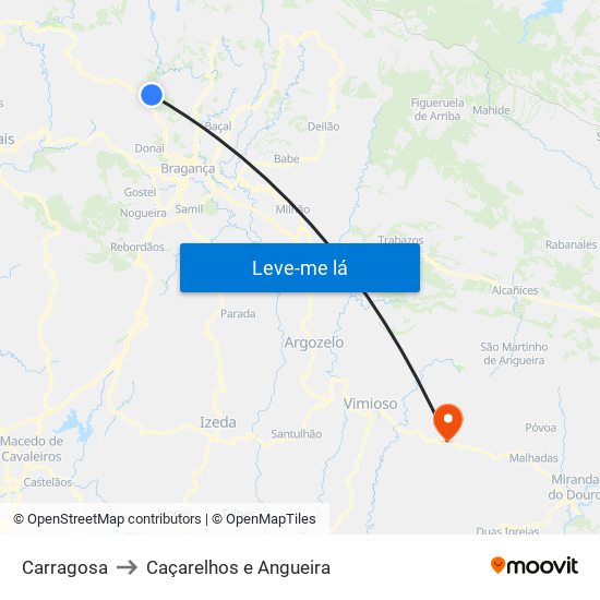 Carragosa to Caçarelhos e Angueira map