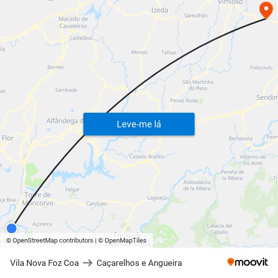 Vila Nova Foz Coa to Caçarelhos e Angueira map