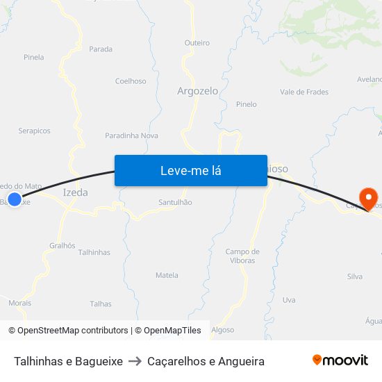 Talhinhas e Bagueixe to Caçarelhos e Angueira map