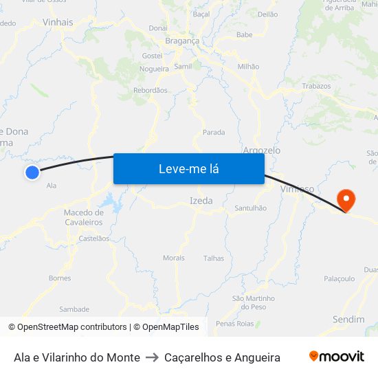 Ala e Vilarinho do Monte to Caçarelhos e Angueira map