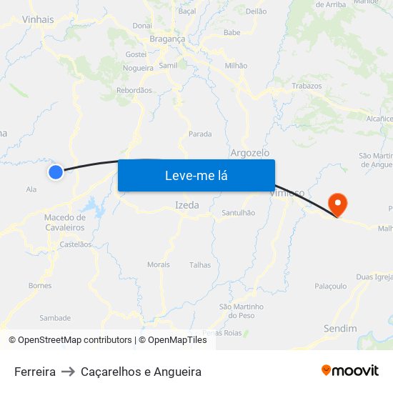 Ferreira to Caçarelhos e Angueira map