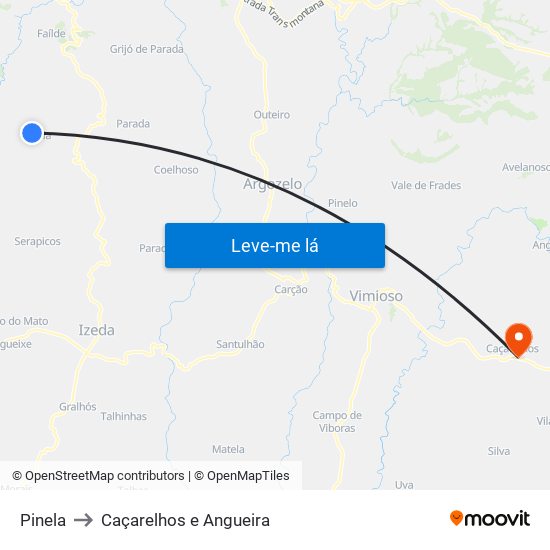 Pinela to Caçarelhos e Angueira map