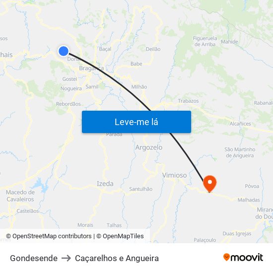 Gondesende to Caçarelhos e Angueira map