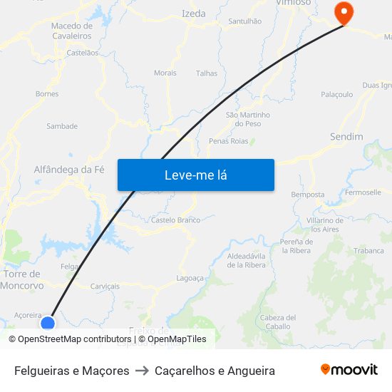 Felgueiras e Maçores to Caçarelhos e Angueira map