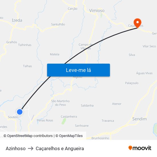 Azinhoso to Caçarelhos e Angueira map