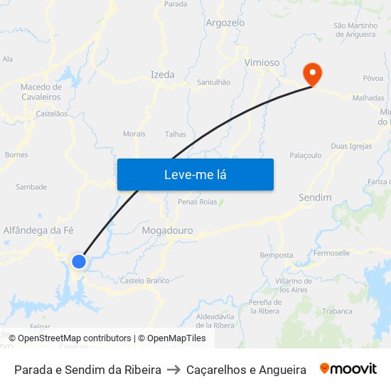 Parada e Sendim da Ribeira to Caçarelhos e Angueira map