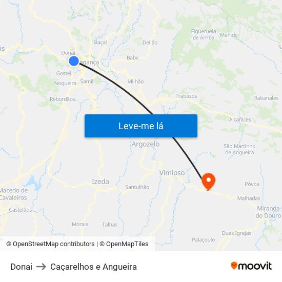 Donai to Caçarelhos e Angueira map