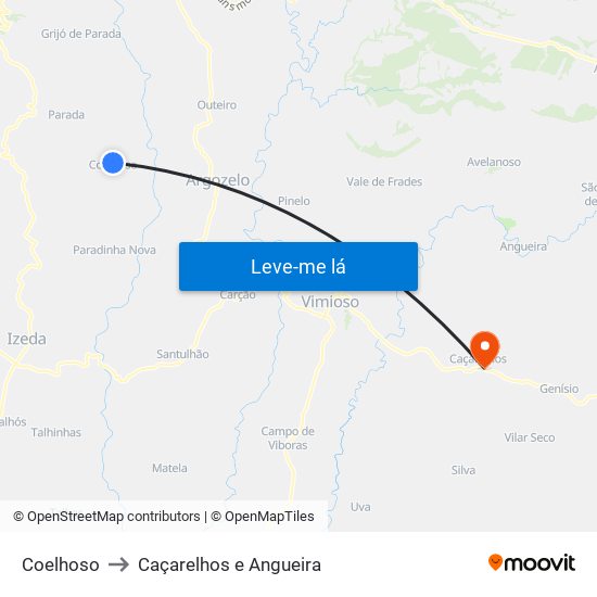 Coelhoso to Caçarelhos e Angueira map