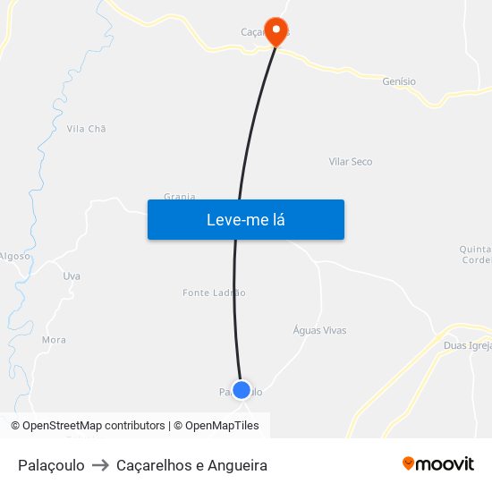 Palaçoulo to Caçarelhos e Angueira map