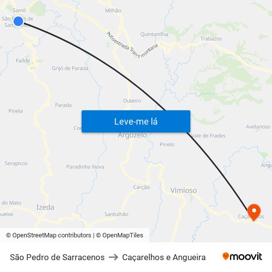 São Pedro de Sarracenos to Caçarelhos e Angueira map