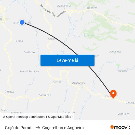Grijó de Parada to Caçarelhos e Angueira map
