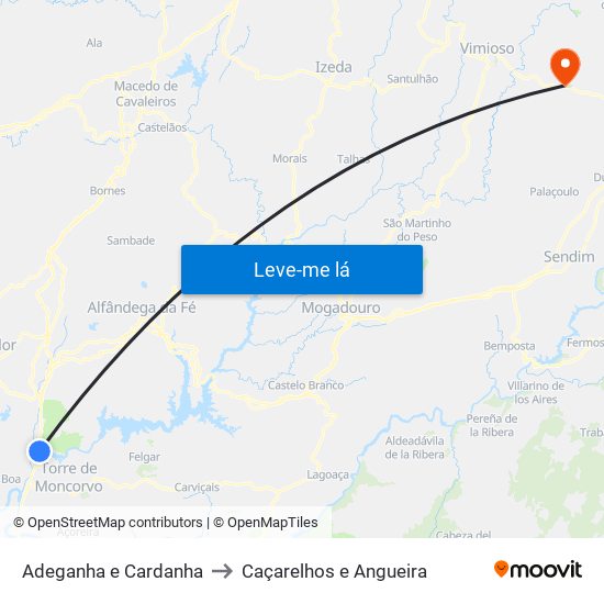 Adeganha e Cardanha to Caçarelhos e Angueira map