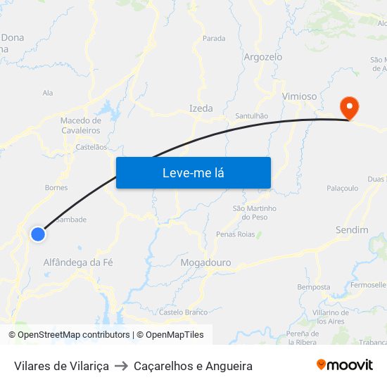 Vilares de Vilariça to Caçarelhos e Angueira map