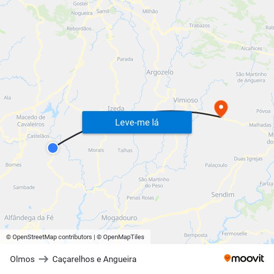 Olmos to Caçarelhos e Angueira map