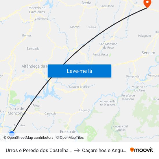 Urros e Peredo dos Castelhanos to Caçarelhos e Angueira map