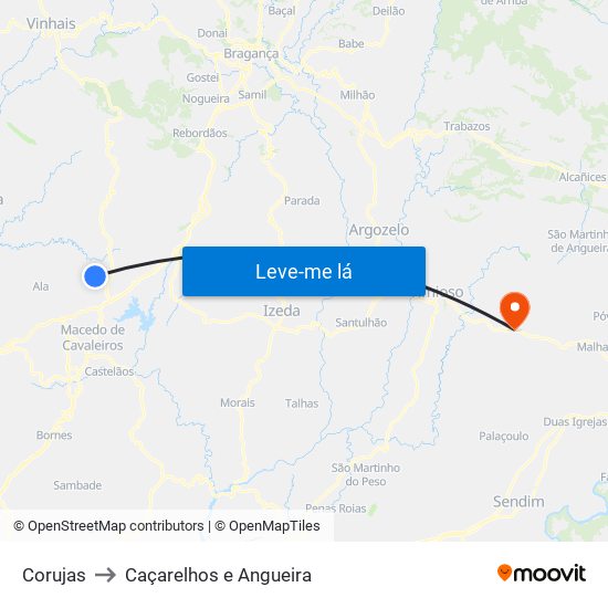 Corujas to Caçarelhos e Angueira map