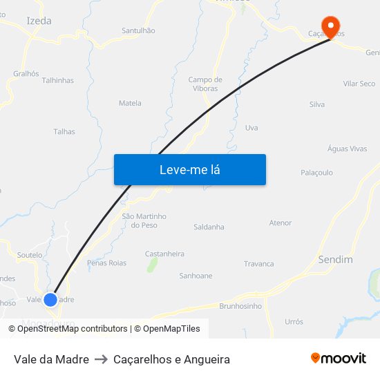 Vale da Madre to Caçarelhos e Angueira map