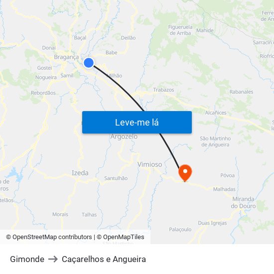 Gimonde to Caçarelhos e Angueira map