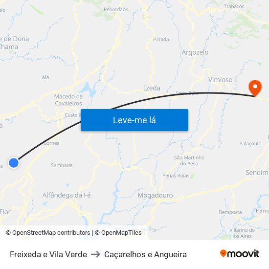 Freixeda e Vila Verde to Caçarelhos e Angueira map