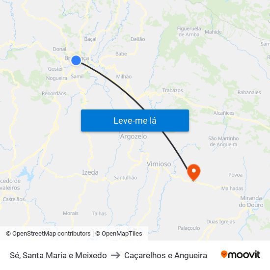 Sé, Santa Maria e Meixedo to Caçarelhos e Angueira map