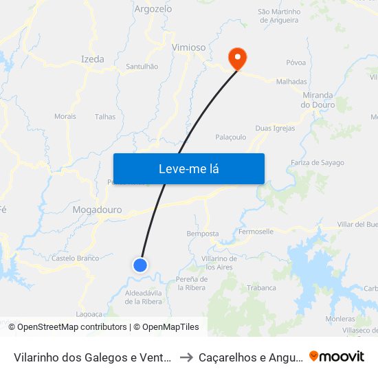 Vilarinho dos Galegos e Ventozelo to Caçarelhos e Angueira map
