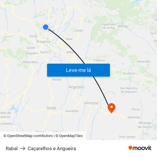 Rabal to Caçarelhos e Angueira map