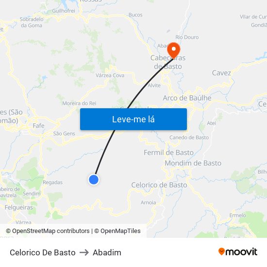 Celorico De Basto to Abadim map
