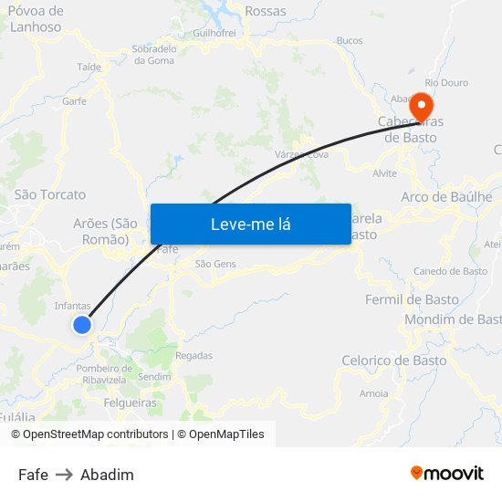 Fafe to Abadim map