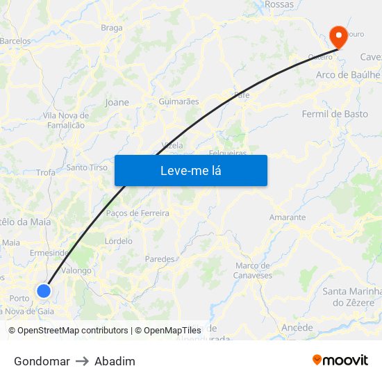 Gondomar to Abadim map