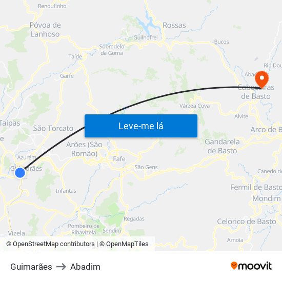 Guimarães to Abadim map