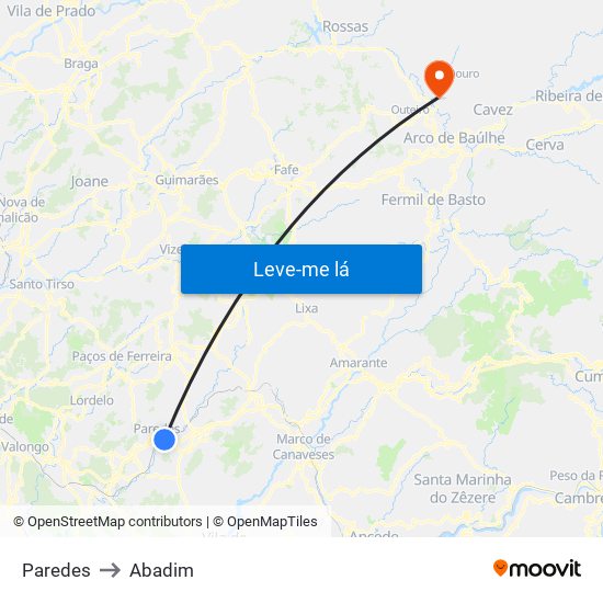 Paredes to Abadim map