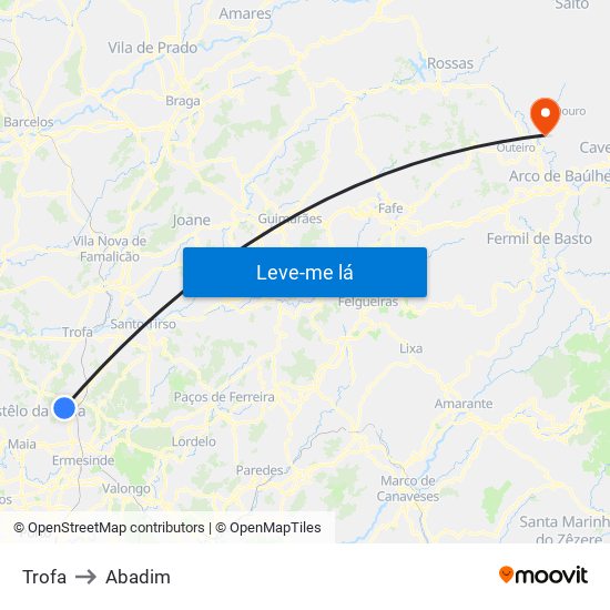 Trofa to Abadim map