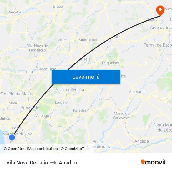 Vila Nova De Gaia to Abadim map