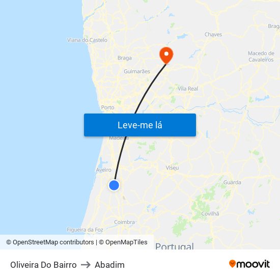 Oliveira Do Bairro to Abadim map