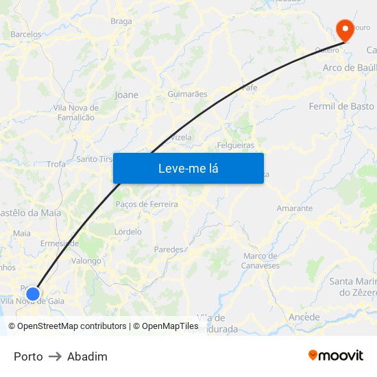Porto to Abadim map
