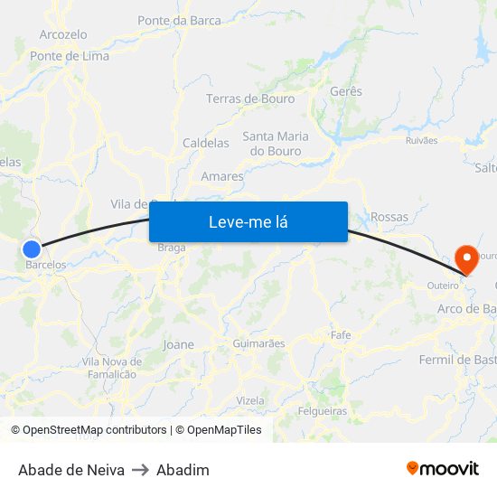 Abade de Neiva to Abadim map