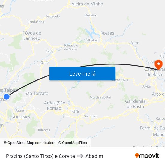 Prazins (Santo Tirso) e Corvite to Abadim map