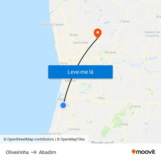 Oliveirinha to Abadim map