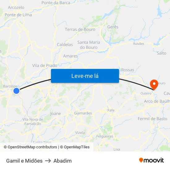 Gamil e Midões to Abadim map