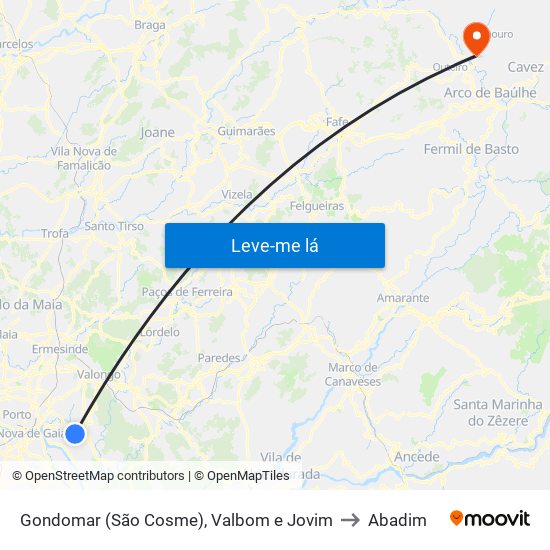 Gondomar (São Cosme), Valbom e Jovim to Abadim map