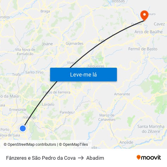 Fânzeres e São Pedro da Cova to Abadim map