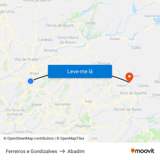 Ferreiros e Gondizalves to Abadim map