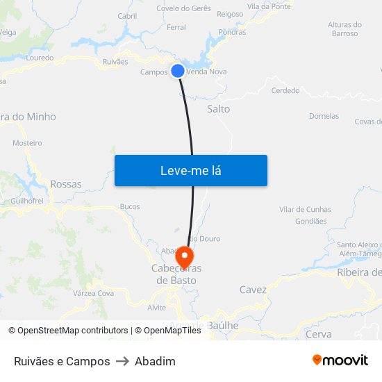 Ruivães e Campos to Abadim map