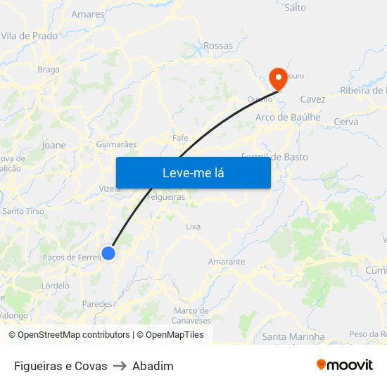 Figueiras e Covas to Abadim map