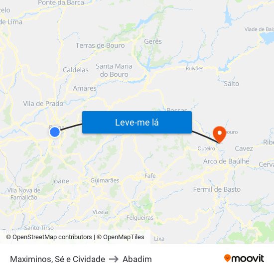 Maximinos, Sé e Cividade to Abadim map
