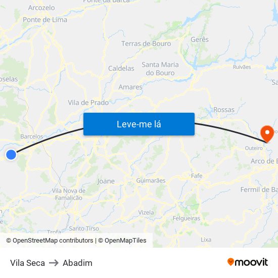Vila Seca to Abadim map